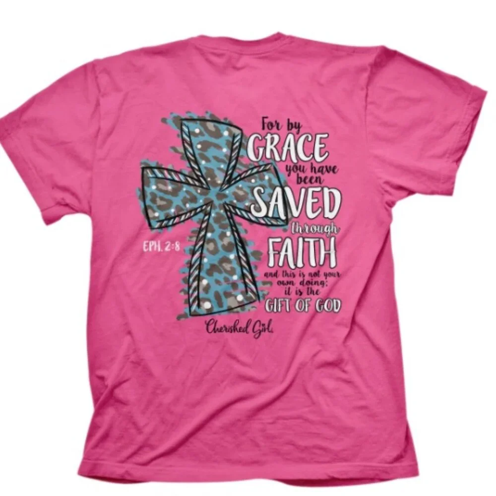 Kerusso Cherished Girl Leopard Cross Adult Woman's T-Shirt - New - Picture 1 of 4